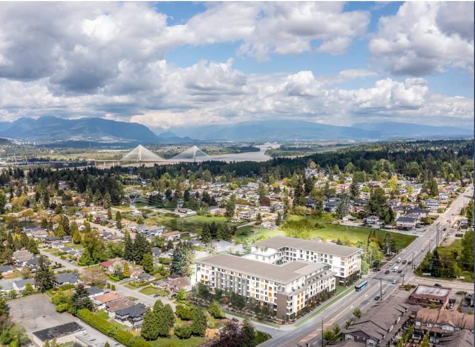 Aerial view of a strata residential development in the Lower Mainland, BC, serviced by TAKL Services